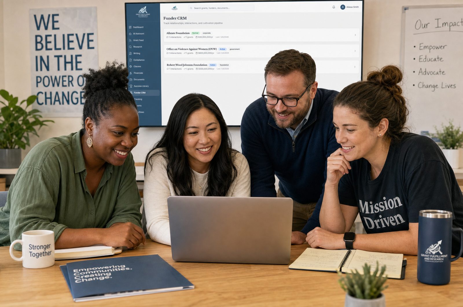 Nonprofit team tracking funders in the GFR Funder CRM